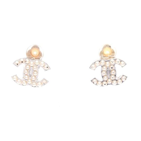 Chanel Coco Mark Earrings Stainless Steel Faux Pearl - Picture 1 of 6